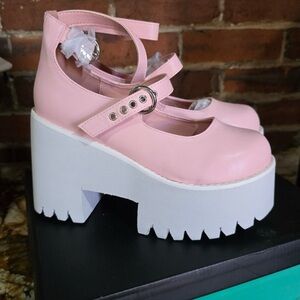 Dolls Kill Pink and White Platform Shoes, Brand new! Size 8